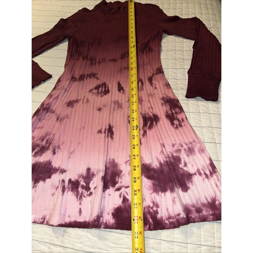 Justice‎ Girls Tie Dye Ombre Ribbed Knit Dress Burgundy Pink Long Sleeve Size 12